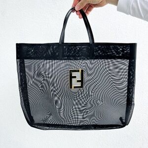 Fendi logo mesh tote nylon black